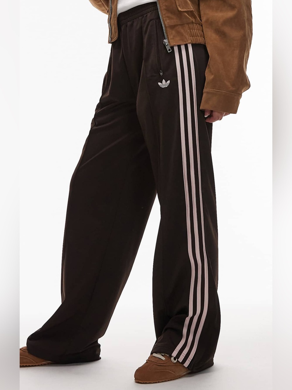 NWT adidas Originals Firebird Loose Track Pants in brown & pink